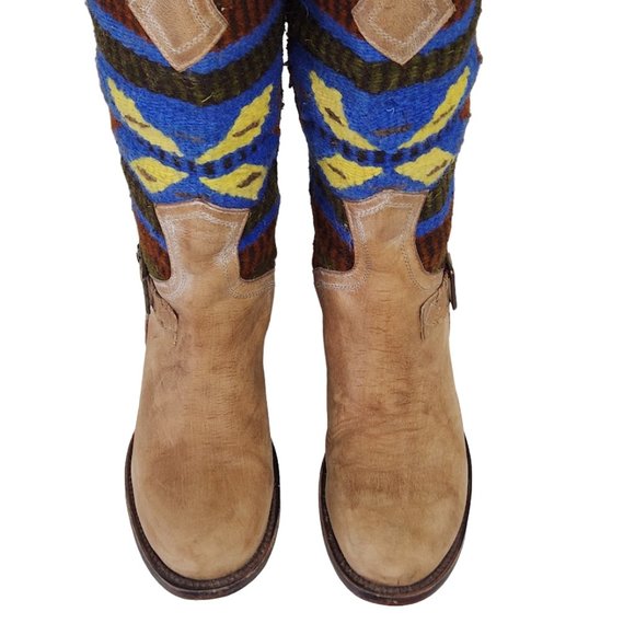 FREEBIRD BY STEVEN QUIXOTE TAN LEATHER WOOL BLANKET SOUTHWEST AZTEC BOOT QXOTE - Picture 9 of 15